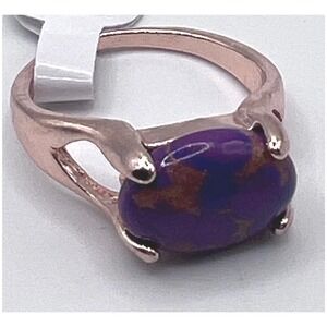Modern Purple Composite Stone Ring Rose Gold Tone Ladies Size 9.5 New